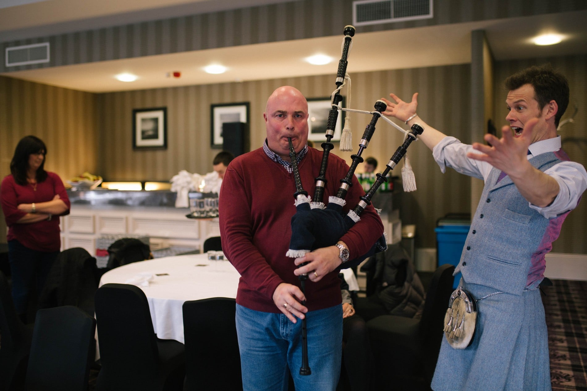 Bagpipe player with Roddy the piper, event Roddy the Piper